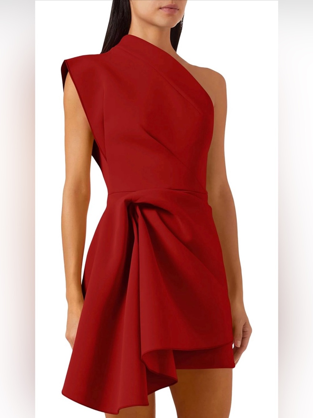 Asymmetric One-Shoulder Red Cocktail Dress with Draped Skirt